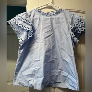 Light Blue Eyelet Sleeve Blouse